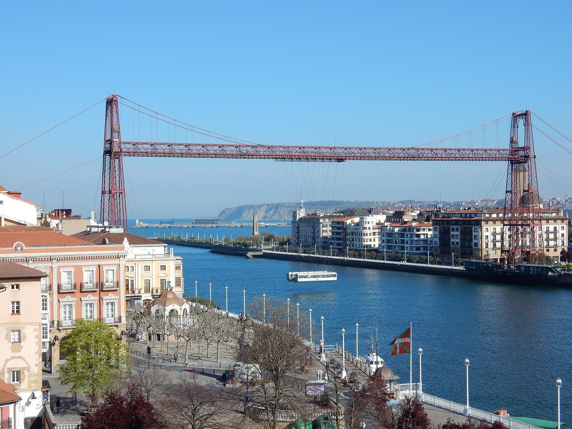 The Bizkaia Bridge across the mouth of the Ría, seen from above Portugalete