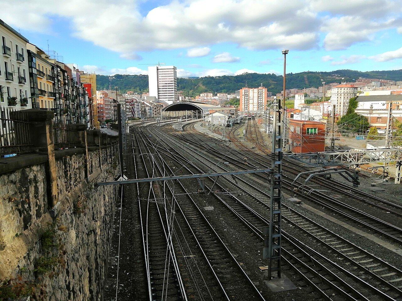 The tracks running into Abando station, the city on the hills behind