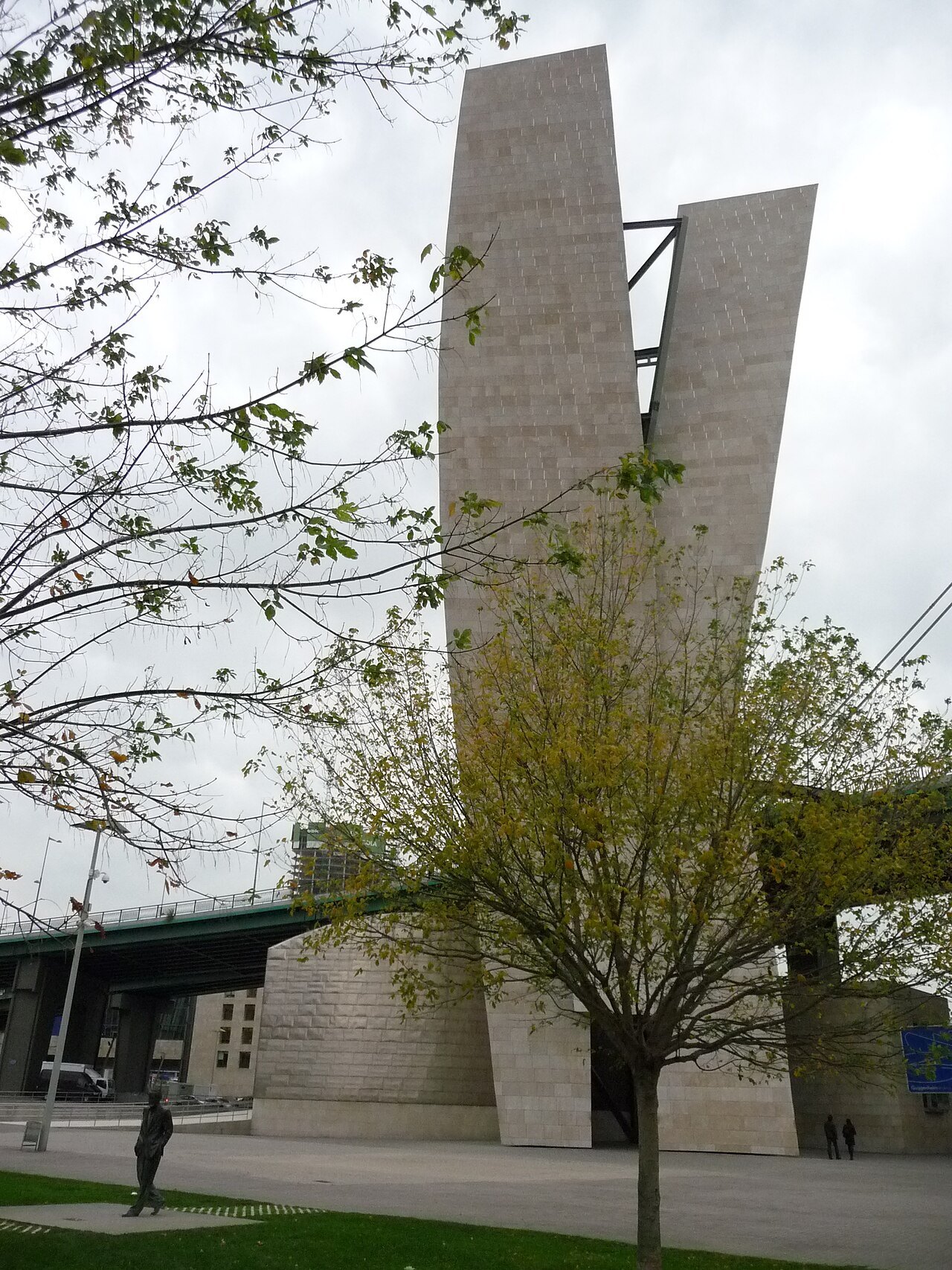 The stair tower beside La Salve bridge, two tall stone slabs