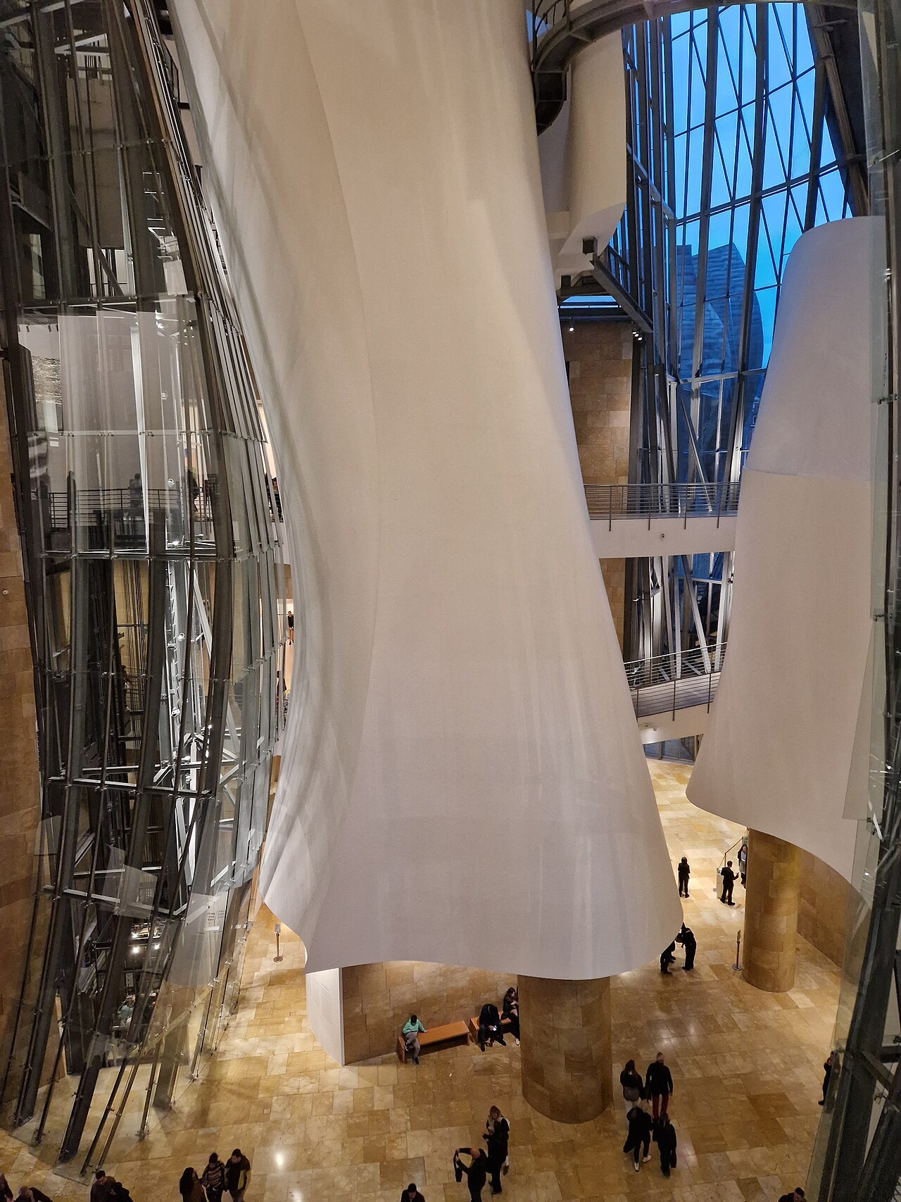 Inside the Guggenheim's atrium, its white curving walls rising to the skylight