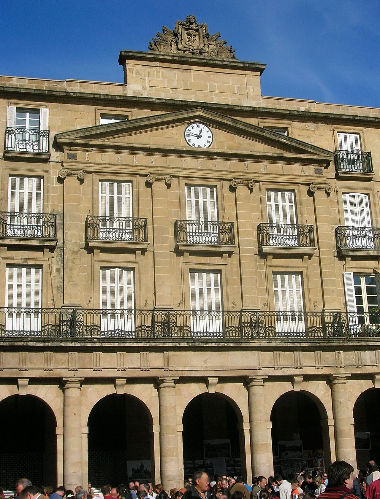 The clock building on the Plaza Nueva, home of the Basque language academy