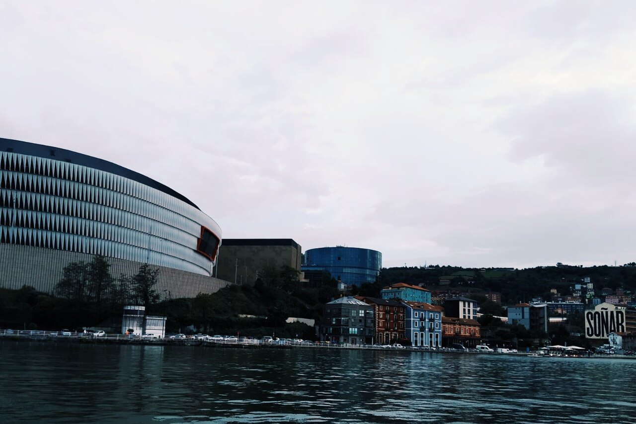 San Mamés seen from the river below its high bank