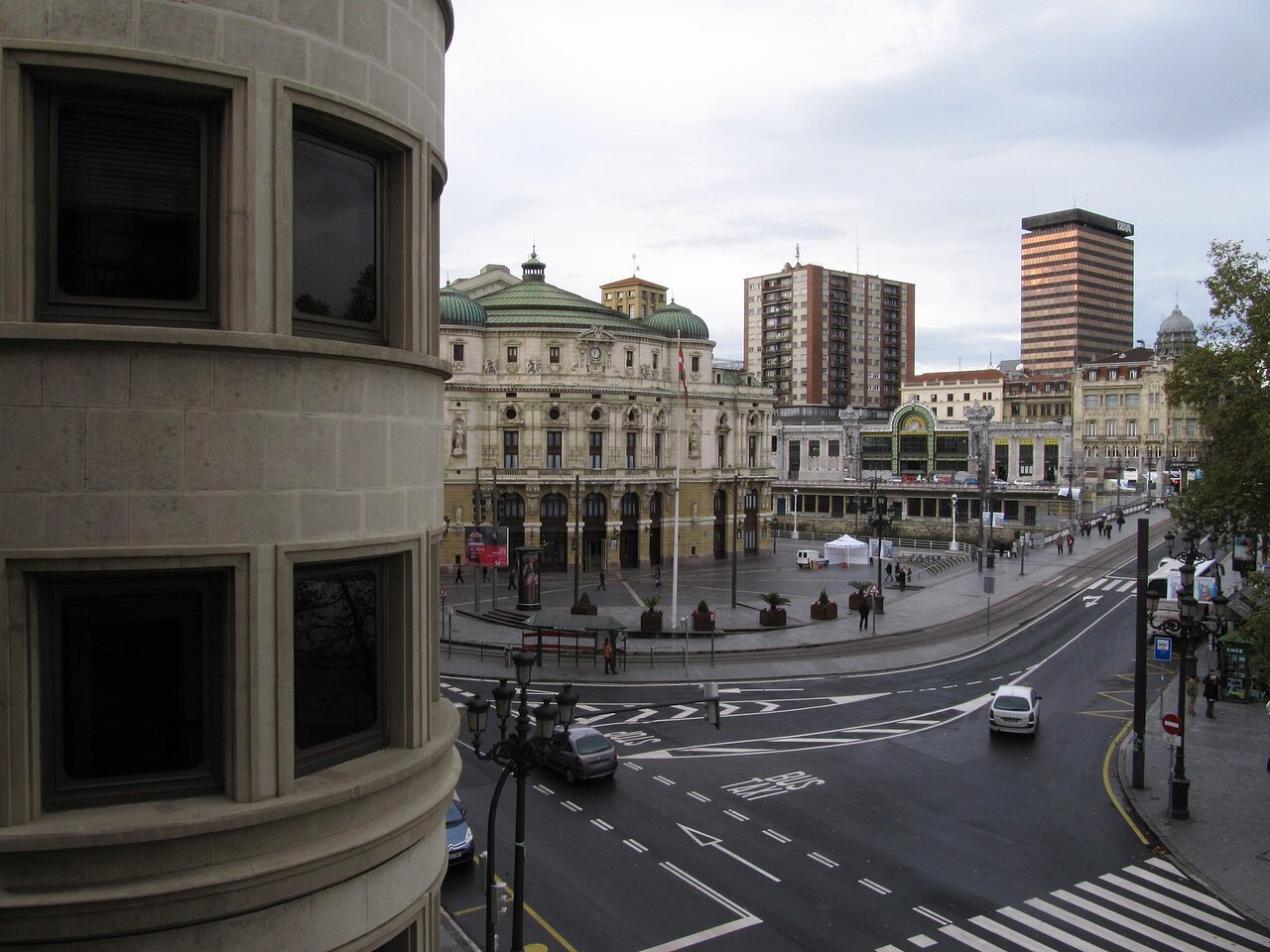 The Arenal and the Teatro Arriaga seen from a corner of the old town